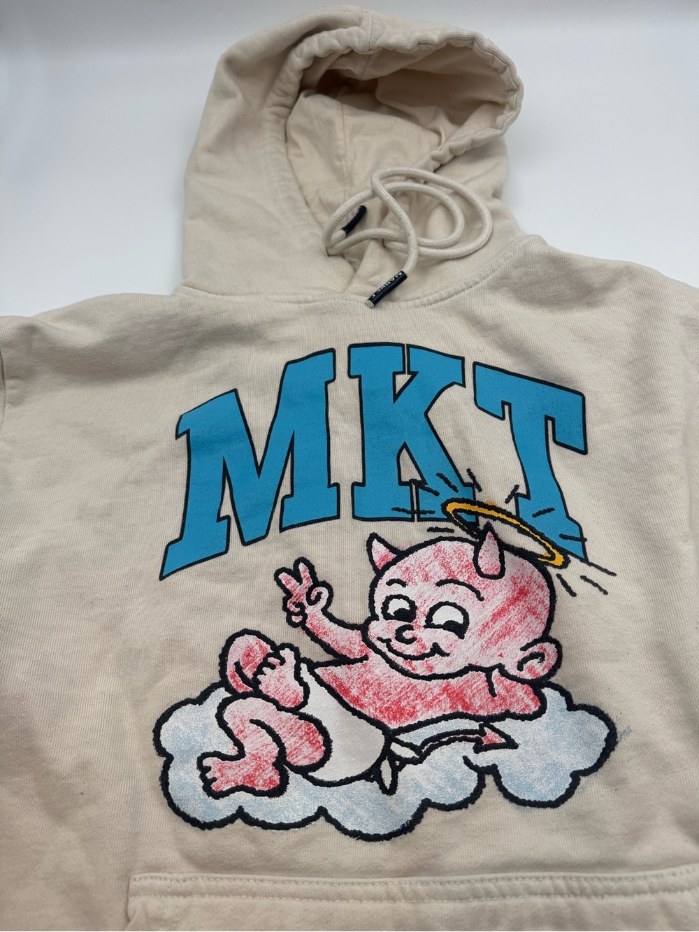 Hoodie cream white and blue
